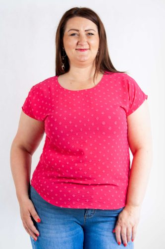 Anyagában mintás, egyszínű, női póló (plus size) (pink) – lengyel termék