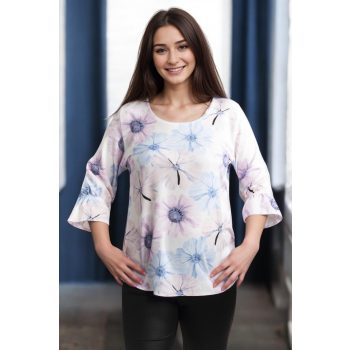 Fodros ujjú felső rózsaszín virágos