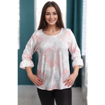 Fodros ujjú felső  barackszínű virágos 