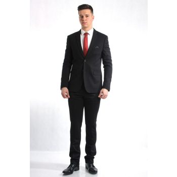   Rugalmas anyagú, slim fit öltöny, fekete – magyar termék