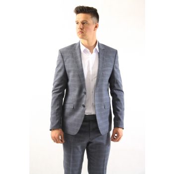   Kockás, slim fit öltöny (szürkéskék) – lengyel termék