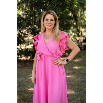 Fodros ujjú ruha övvel rózsaszín