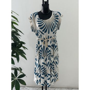 Öves A vonalú mintás ruha világoskék fehér