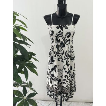 Felül gumis mintás midiruha fekete