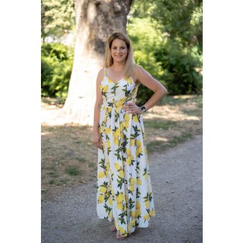 Nyitott hátú citromos maxiruha