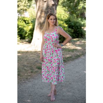 Kötős vállú maxiruha zöld rózsás