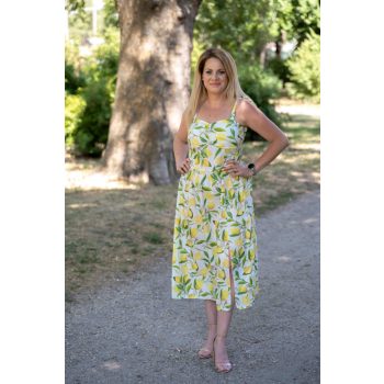 Kötős vállú maxiruha fehér citromos