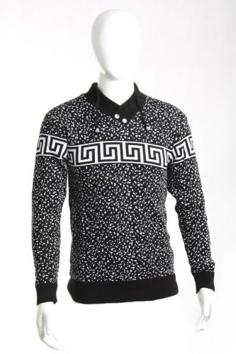 Férfi mintás pulóver (fekete alapon fehér mintával)