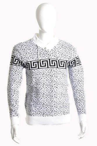 Férfi mintás pulóver (fehér alapon fekete mintával)