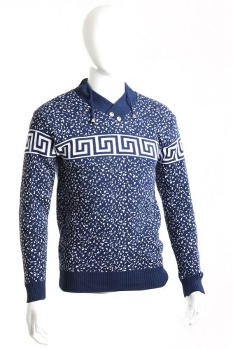 Férfi mintás pulóver (kék-fehér)