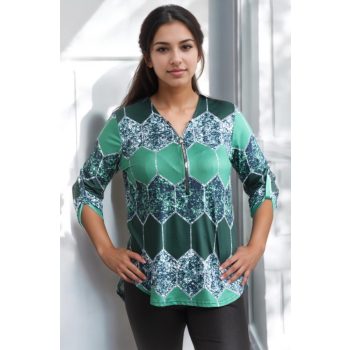 Női zippzáras felső zöld mintás