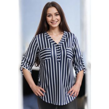 Női gombos felső   kék fehér csíkos 