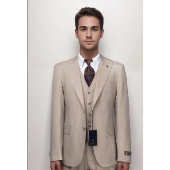 3 részes öltöny   bézs slim fazon