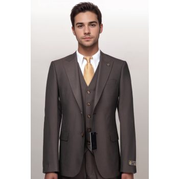 3 részes öltöny barna slim fazon