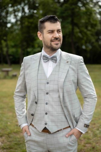 3 részes öltöny  szürke barna kockás   
