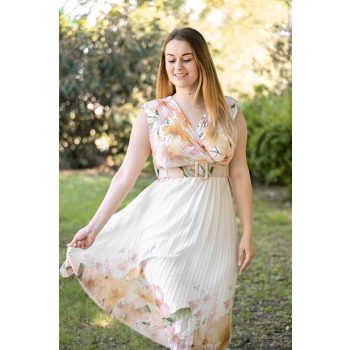 ujjatlan öves plisszérozott ruha sárga virágos