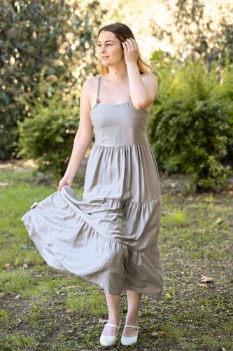 vékonypántos fagyöngyös ruha v.szürke