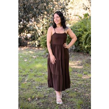 vékonypántos fagyöngyös ruha barna