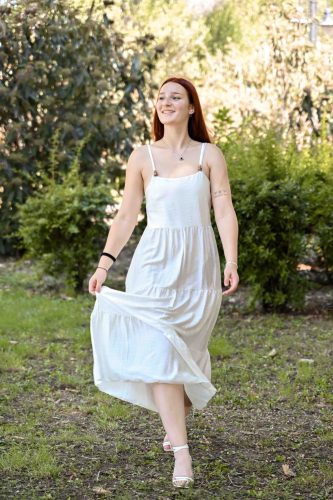 vékonypántos fagyöngyös ruha  fehér