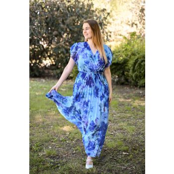 alul  plisszérozott virágos fodros ujjú ruha  kék