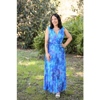 hosszú ujjatlan kötős virágos ruha  kék