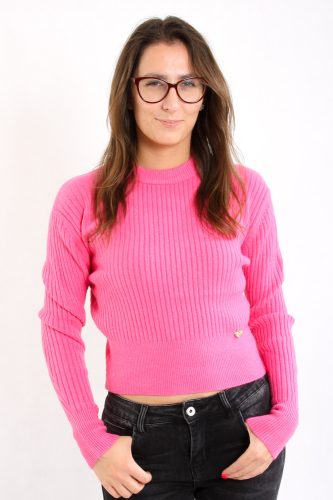 Bordázott pulóver pink