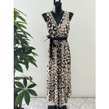 Mellbetétes mintás maxiruha kötővel  párduc