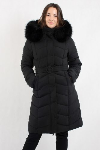 Hosszú öves női kabát fekete