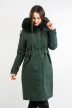 Női télikabát szőrmegallérral sötétzöld