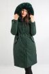 Női télikabát szőrmegallérral sötétzöld