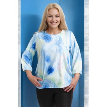 Kerek nyakú felső  kék-zöld mintás