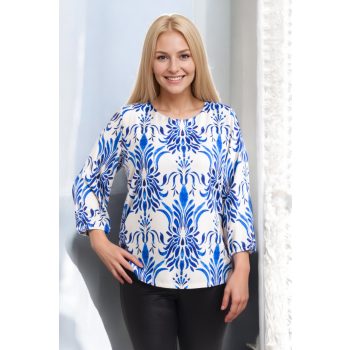 Kerek nyakú felső kék  virágmintás 
