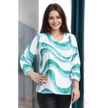 V nyakú felső zöld fehér mintás 