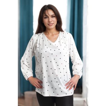 V nyakú felső   fehér pöttyös  