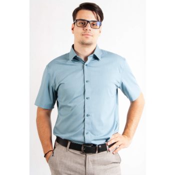 Rövid ujjú, slim fit, férfi ing (acélkék)