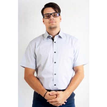 Rövid ujjú, slim fit, férfi ing (fehér, szürke mintás)