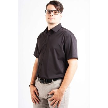 Rövid ujjú, slim fit, férfi ing (fekete)