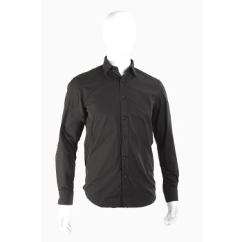   Slim szabású, hosszú ujjú, basic férfi ing, fekete (elasztikus)