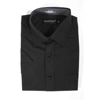 Normál szabású férfi ing, rövid ujjú (fekete színű)