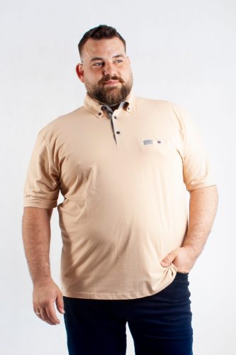 Plus size, galléros, férfi póló (mellzsebes, barack színű)