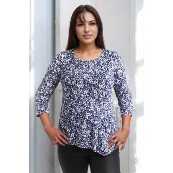 női asszimetrikus felső kék rózsaszín virágos