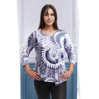 női asszimetrikus felső lila fehér mintás 