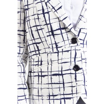   Karcsúsított blézer (fehér, kék négyzetháló mintás) – magyar termék