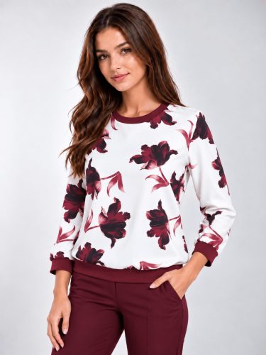 Virágmintás női felső fehér-bordó
