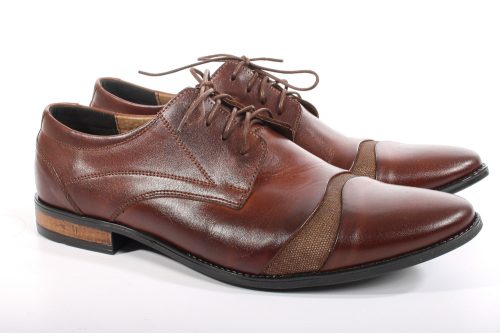 Férfi alkalmi cipő – valódi bőr (díszbetétes, barna) – lengyel termék