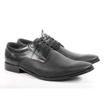   Férfi alkalmi cipő – valódi bőr (fekete, texturált) – lengyel termék