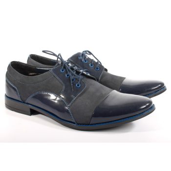   Férfi alkalmi cipő – valódi bőr (felsőbőr és velúr, sötétkék) – lengyel termék