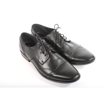   Férfi alkalmi cipő – valódi bőr (díszvarrásos, fekete) – lengyel termék